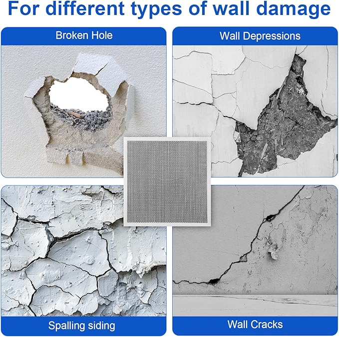 Blulu 13 Pcs 12 x 12 Inch Drywall Repair Kit Self Adhesive Mesh Drywall Patches with Scraper for Holes, Repair Kit for Large Holes Wall Ceiling Tools