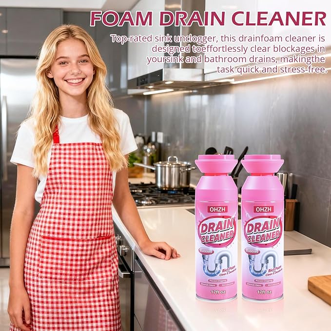 Foaming Drain Cleaner,Drain Clog Remover –Sink Cleaner and Deodorizer,Foaming Cleaners for Kitchen, Sinks, Shower Drains,Tub (2pcs)