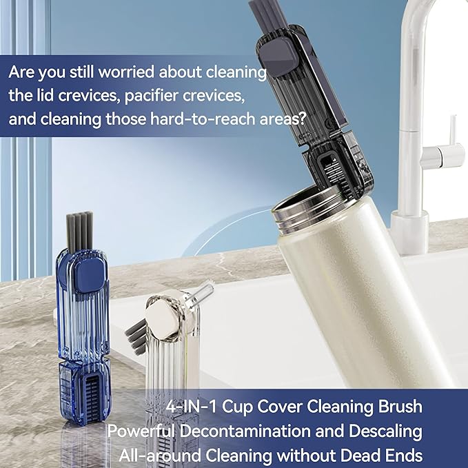 4 in 1 Cup Lid Gap Cleaning Brush, Multifunctional Insulation Bottle Cleaning Tools, Mutipurpose Tiny Silicone Cup Holder Cleaner, Home Kitchen Cleaning Tools