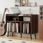 ChooChoo Record Player Stand, Turntable Stand with Vinyl Storage, Record Player Cabinet Up to 350 Albums, Cube Storage Organizer for Living Room, Walnut