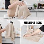 Homaxy Premium Kitchen Towels(18”x 28”, 6 Pack), Large Cotton Kitchen Hand Towels, Flat and Terry Dish Towels, 380 GSM Highly Absorbent Tea Towel Set with Hanging Loop, Khaki