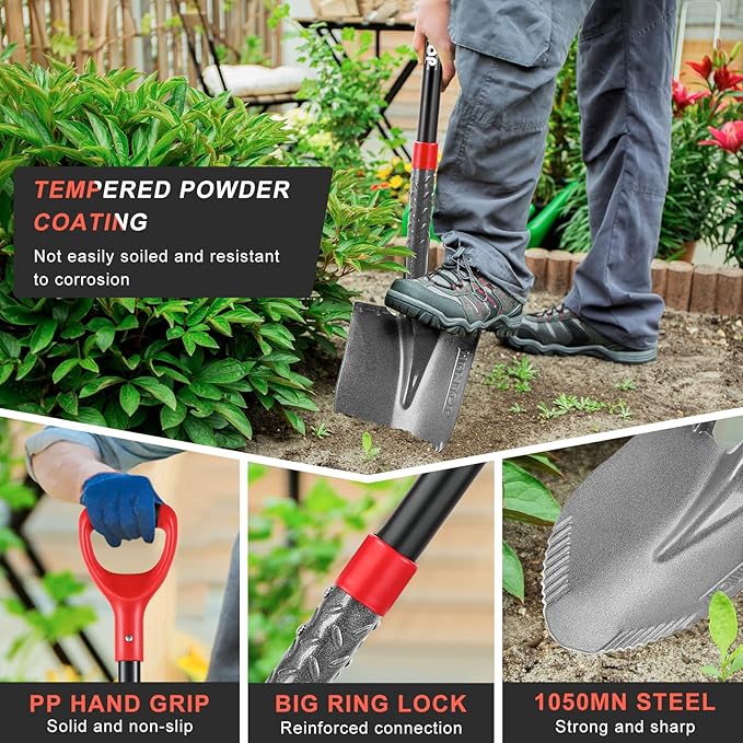 Digging Shovel Round Garden Shovel Spade with Fiberglass Handle for Gardening, Landscaping, Digging,Construction, 43 inches