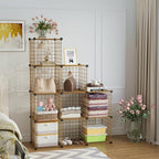 C&AHOME Wire Cube Storage, 9 - Cube Organizer Metal C Grids, Modular Shelves Units, Closet Organizer, Ideal for Home, Office, Living Room, 36.6”L x 12.4”W x 48.4”H, Brown UWCS3009R