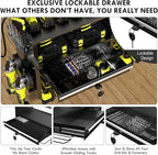 KSVO Power Tool Organizer Wall Mount with Drill Rack, Grinder Holder, Hammer & Pliers Rack, Locking Drawers, 6-Outlet Charging Shelf – Heavy Duty Metal Tool Storage for Garage, Workshop (Black)