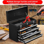 Tool Chest Cabinet, Large Capacity Metal Tool Box with Wheels and Cylinder Locking, Roll Around Storage Organizer Tool Cart for Garage, Redtool cabinets on Wheels (Black, 4-Drawer)