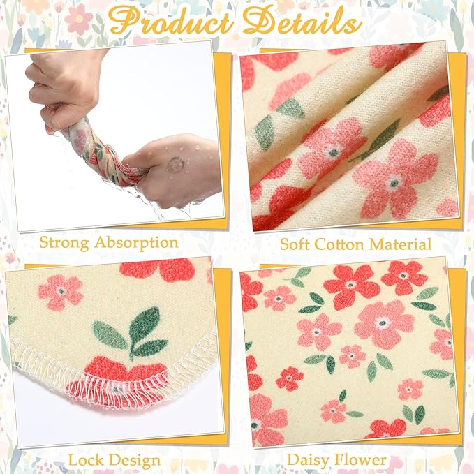 Tiamon 24 Pcs Reusable Paper Towels Roll Daisy Kitchen Towels Floral Absorbent Cotton Cloth Dishtowels Paperless Wildflower Hand Dish Cloths for Home Kitchen Bathroom Cleaning Housewarming Napkins