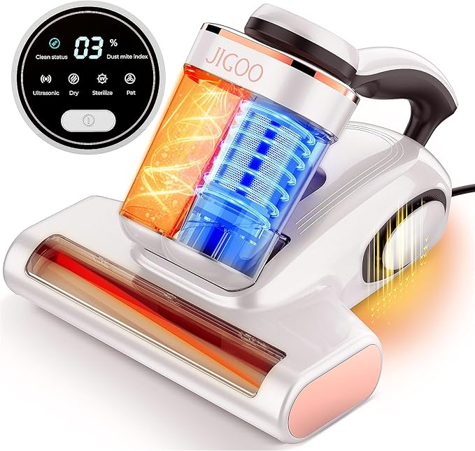 Bed Vacuum Cleaner with Dust Sensor, Mattress Vacuum Cleaner with UV & Ultrasonic and High Heating, 13Kpa Suction 500W Powerful Double-Cup Handheld Vacuums (J300, Corded)