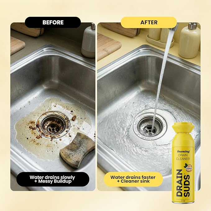 Foaming Drain Cleaner, Sink Cleaner and Deodorizer, Drain Clog Remover for Kitchen Sinks, Bathrooms, Shower Drains, Tubs, Washbasin, Clogged Pipe Opener, Lemon, 2 Pack