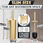 Gold Toilet Brush and Holder Set with Wall Mount - Modern Wall Mounted Toilet Brush Made from Corrosion-Resistant Stainless Steel - Removable Inner Bowl, Splash Protection & Dense Bristles Supplied