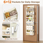 Over The Door Organizer, 6 Shelf Door Hanging Organizers with 6 Large Capacity Pockets, Behind Door Storage Hanging Shelves for Closet Wall Bathroom Bedroom Nursery