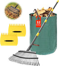 Rake for Leaves - 25 Tines Heavy Duty Metal Rake Set with Leaf Scoops & Collector Bag, Adjustable Rakes for Lawns, 3-in-1 Leaf Collection Tool for Efficient Yard Pine Needle Grass Cleanup 5FT