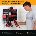 Power Tool Organizer - Wall Mount Storage for Garage Organizes 4 Cordless Drills & Tools - Heavy Duty Rack w Pegboard Sides Shelves & Hooks - Neatly Holds Screwdrivers & Drill Bits BLACK/BLACK