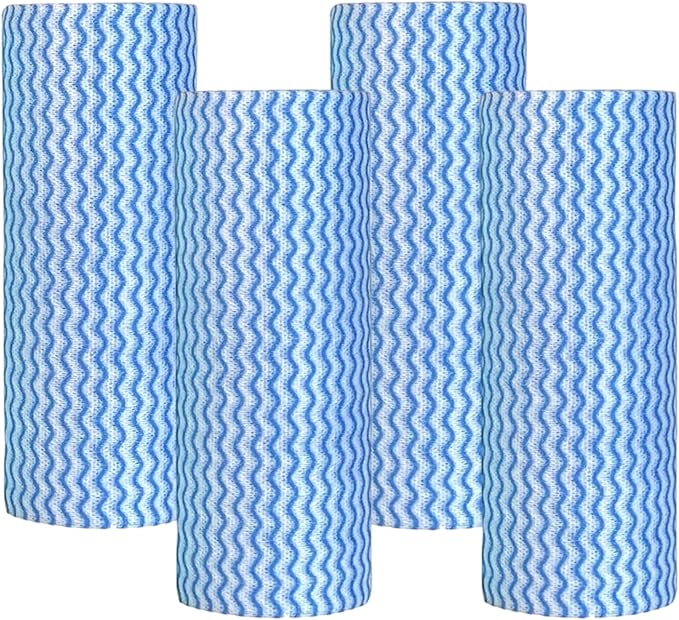 Reusable Cleaning Cloths Kitchen Paper Towels Washable Rolls Dish Cloths Dish Towels Handi Wipes,Quick Dry,Blue, 50 Ct/Roll,Total 4 Rolls