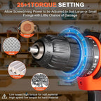 20v Drill Driver Set,Cordless Drill with Battery and Charger,LED Tools Kit,25+1 Torque Setting,43pcs Drill Bits