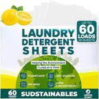 Sudstainables Laundry Detergent Sheets (60 Loads) – Eco-Friendly, Zero Waste, Plastic-Free Laundry Washing Machines Soap Sheets; Dissolvable, Space-Saving Strips for Travel (Lemon)