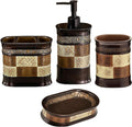 Zahari Home 4pc Zambia Stylish Bathroom Accessories Set Soap Pump, Tumbler, Tooth Brush Holder and Soap Dish Modern Classic Luxury Contemporary Decor Unique Design Animal Western Bath Set