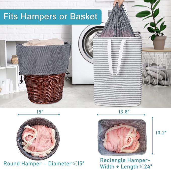 Polecasa Heavy Duty Large Mesh Laundry Bag with ID Tag and Locking Drawstring Closure - 24 x 36 inches - Laundry Hamper Liner, Washable Laundry Bags for Travel, Sports, Dorms (Grey)