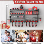 Large Power Tool Organizer Wall Mount with Charging Station, 4 Layer Heavy Duty Metal Cordless Tool Organizer, Tool Storage Rack with 8 Cordless Drill Holder Screwdriver Hammer(Black)