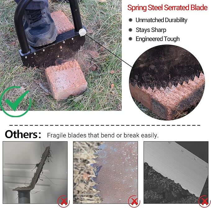Edger Lawn Tool 41in Border Edger with Tempered Spring Steel Blade Long Rubber Handle Wide Footplate Rustproof Manganese Steel Half Moon Edger for Garden Maintenance