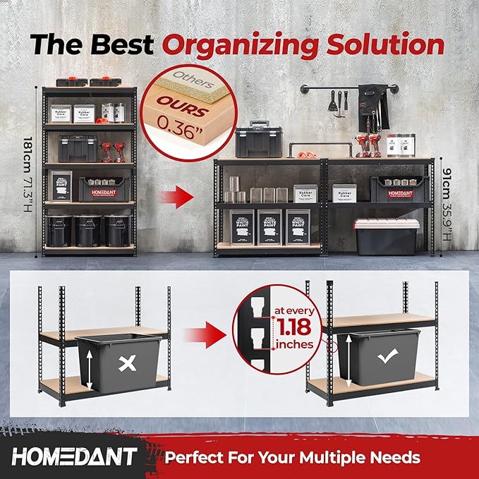 HOMEDANT 5-Tier Laminated Boltless Heavy Duty Metal Shelving Unit Adjustable Garage Storage Utility Rack Shelves Organization Multipurpose Shelf Warehouse Industrial 39.8" W x 18.2" D x 71.3" H 2Pack