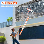 Professional Window Squeegee 2-in-1, Window Cleaner with 55" Extension Pole, Premium Squeegee for Window Cleaning, Streak-Free Window Cleaning Kit for High Windows, Shower Glass, Car Windshield