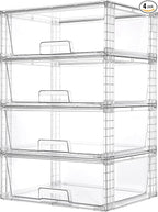 Vtopmart 4 Pack Large Stackable Storage Drawers,Easily Assemble Acrylic Bathroom Closet Undersink Organizers and Storage,Plastic Storage Bins for Kitchen Cabinets,Pantry,Makeup,Medicine Organization
