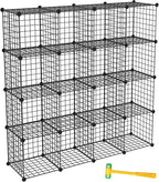 TUMUCUTE Wire Storage Cubes, Metal Storage Shelves Bookshelf, Stackable Modular Closet Organizer for Bedroom Living Room, Office, Black (16 Cubes, Iron)
