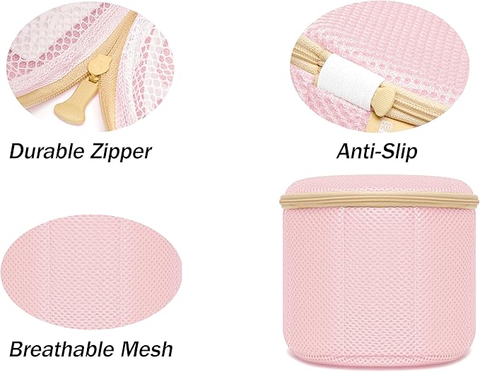 2 Pack Bra Laundry Bags for Washing Machine, Delicate Underwear Wash Bags with Anti-Deformation Structure & Fixed Friction Plates (pink)