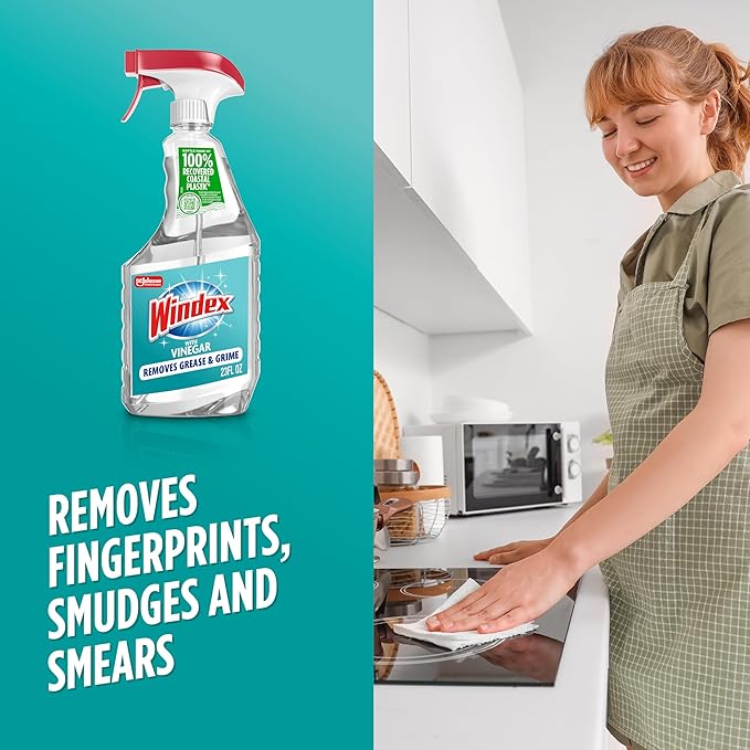 Windex Vinegar Glass and Surface Cleaner Spray Bottle, Packaging Designed to Prevent Leakage and Breaking, Surface Cleaning Spray, 23 Fl Oz