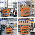 3 Tier Rolling Tool Cart with Drawer, 450 LBS Heavy Duty Utility Cart on Wheels, Service Cart for Garage, Workshop and Warehouse (Orange)