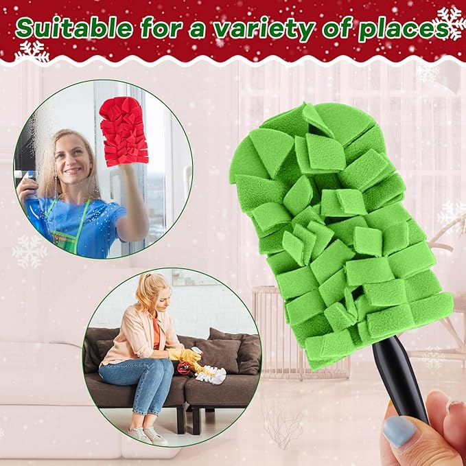 Zubebe 12 Pcs Duster Refill Reusable Fleece Duster Refills Feather Flat Dusters Multi Surface Washable Cleaning Pads Tools for Home, Blinds, Car, Pet, Furniture, Fans (Red,White,Green)