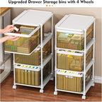 3 Drawer Storage Organzier - Plastic Drawer Stroage, Stackable Storage Drawers, Storage Bins with Wheels, Foldable Drawer Organizer, 20 Quart/Bin, Total 60 Qurat