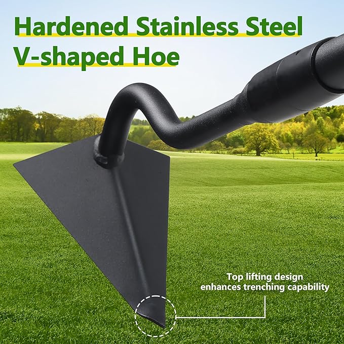Garden Hoe, 59 Inch Triangle Warren Hoes for Cutting Trenches, Digging, Loosen The Soil, Weeding, Heavy Duty Hoe Garden Tool with Adjustable Long Handle