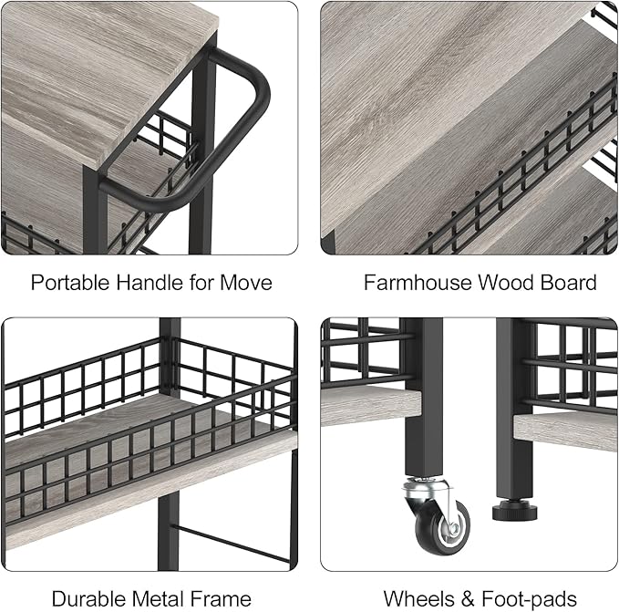 4 Tier Slim Storage Cart Narrow Laundry Cart on Wheels Utility Kitchen Rolling Cart with Wood Tabletop Mobile Shelving Unit Bathroom Storage Organizer Slide Out Rolling Tower for Narrow Spaces
