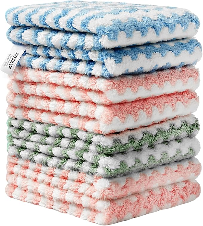 JOYMOOP Microfiber Cleaning Cloth, Mixed Color Towels with Edging, Medium-Small Size 8 Pack (9.8" x 11.8"), Absorbent Streak Free Lint Free Rags for Cleaning, Reusable and Washable Towels