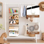 StorageWorks 5-Shelf Hanging Closet Organizers, Foldable Closet Storage Organizer with 2 Side Pockets, Portable Hanging Shelves for Clothes, Sweater, 12 1⁄2" D x 15" W x 48" H, White & Ivory