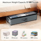 2-Pack Under Bed Storage Containers with Wheels, 75L Each Underbed Storage Organizer with Clear Handles, Collapsible Under Bed Storage Boxes for Clothes, Bedding, Max Load 80 LBS, Gray
