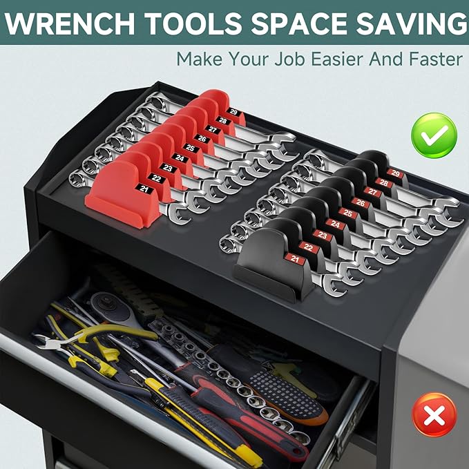 48PCS Magnetic Modular Wrench Organizer with Black, Wrench Holders Organizers with Metric & SAE Label,Wrench Tool Organizers for Tool Drawer Storage