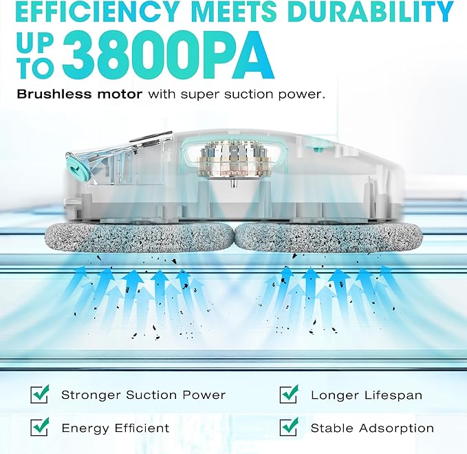 HAUSHOF Robot Window Cleaner with 3800Pa Suction, Auto Water Spray, AI Path Planning & Edge Detection, Remote Control for High-Rise Window, Glass Door
