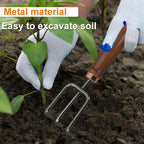 Gardening Tools - 6pc Set: Flower Spade, Digging Shovel, Weed Puller, Hand Rake & More - Stainless Steel & Wood - Brown