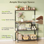 Huuger 4-Tier Bakers Rack with Reversible Power Outlet, 31.5 Inch Microwave Stand, Kitchen Bar, with Top Shelf, 6 S Hooks, Rustic Brown