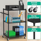 3 Tier Rolling Cart with Wheels, Metal Utility Cart for Storage Heavy Duty Wire Trolley for Kitchen Serving Grocery Food with 3 Shelf Liners 6 Hooks, 18 x 23.8 x 37 Inches, Black