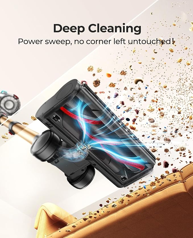 Cordless Vacuum Cleaner 580W/48Kpa, Stick Vacuum Cleaners 65 Mins Max Runtime with Charging Dock, Self-Standing Handheld Vacuum with Touch Display, 6-in-1 Vacuum Cleaner for Carpet/Hard Floor/Pet Hair