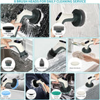 Electric Rotary Cleaner with Led Screen, 8 Replaceable Brush Heads, 2 Speeds, Handheld Electric Multifunctional Cleaning Brush, Used for Cleaning of Floors, Windows, Bathtubs, Cars, Bathrooms