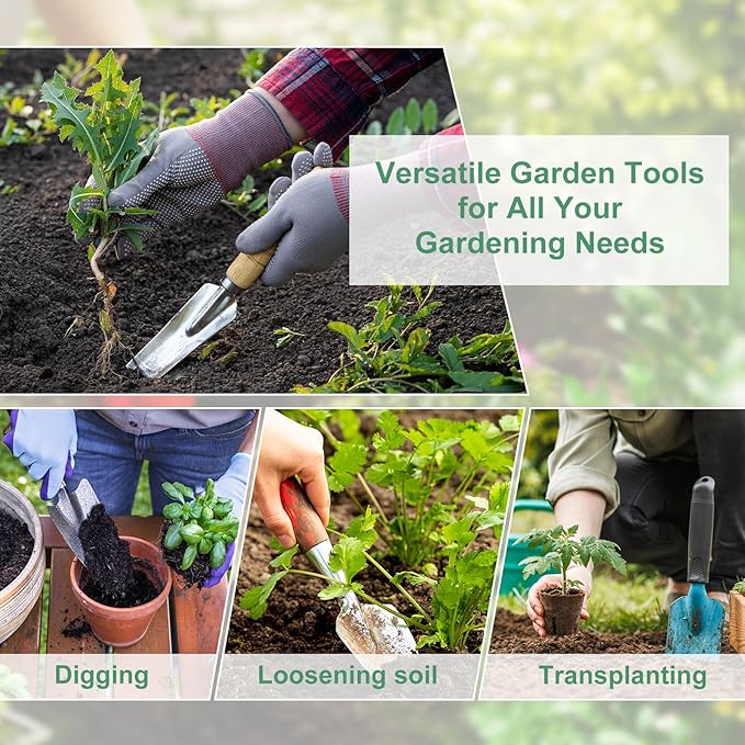 HARFINGTON Seeding Widger 13.6 x 1.26 Stainless Steel Garden Hand Shovel Seed Trowel with Wooden Handle Long & Narrow for Planting Weeding Digging