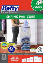 Hefty Shrink-Pak Vacuum Storage Bags – For Clothes, Pillows, Towels, Blankets & More – Space Saver Vacuum Suction Sealer Bags for Home or Travel – 4 Jumbo Cubes, 43.5 x 34 x 18 Inches
