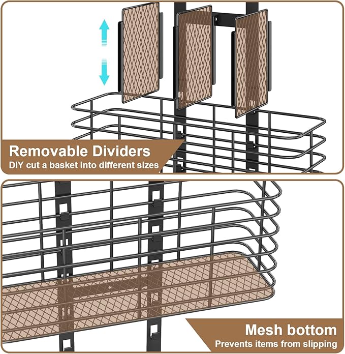 5-Tier Over The Door Bathroom Organizer - Hair Dryer Holder - Hair Tool Organizer Adjustable Height, DIY Bathroom Storage Shelf Wall Mounted for Flat/Curling Irons, Straighteners, Skincare