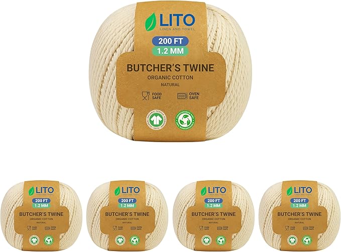 Organic Butcher’s Twine for Cooking & Trussing – 1.2mm Heavy-Duty Natural Cotton Kitchen Twine 1000 Feet – Food-Safe, Oven-Safe String for Meat, Turkey, Baking, & Crafts
