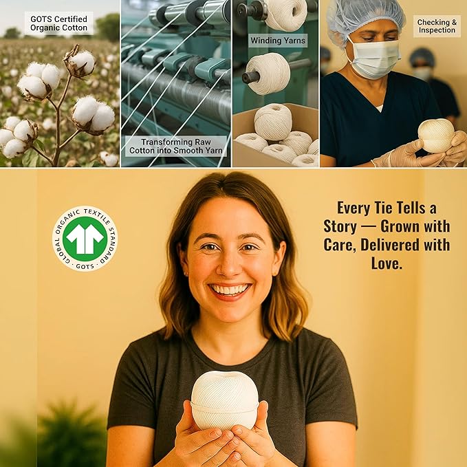 Organic Butcher’s Twine for Cooking & Trussing – 1.2mm Heavy-Duty Natural Cotton Kitchen Twine 400 Feet – Food-Safe, Oven-Safe String for Meat, Turkey, Baking, & Crafts