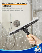 MR.SIGA All Purpose Silicone Squeegee for Shower Door, Mirror, Glass, Streak Free Shower Squeegee, Pivoting Bamboo Handle, Includes 1 Suction Hook, 10 inch Wide, Black, 1 Pack